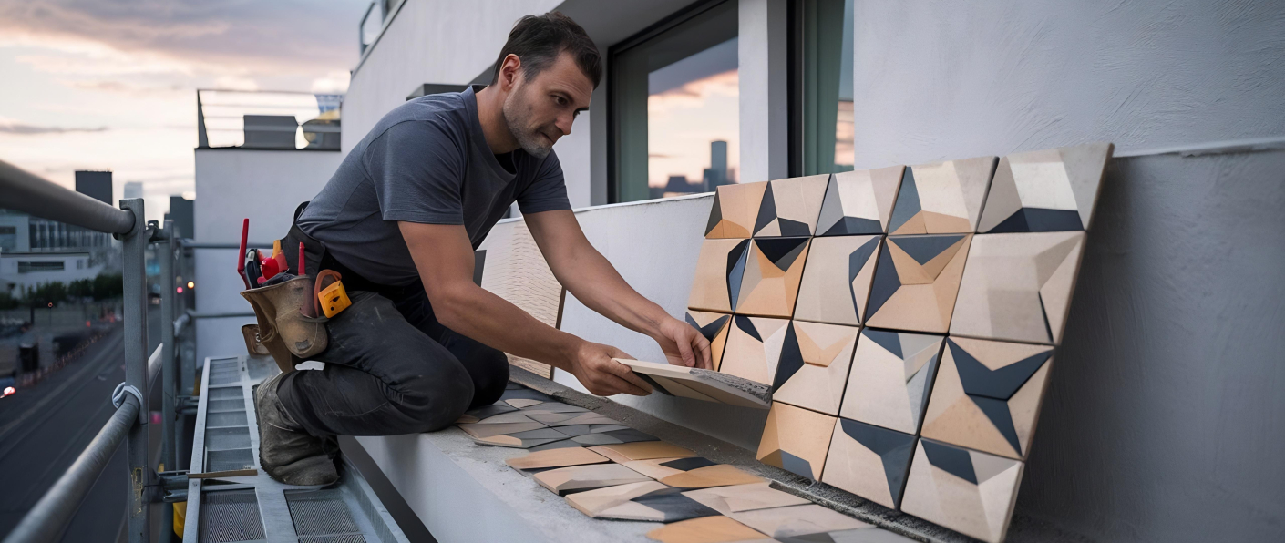 Flexible tile adhesive application for large-format porcelain wall tiles