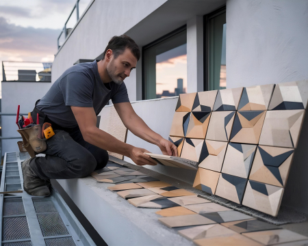 Flexible tile adhesive application for large-format porcelain wall tiles